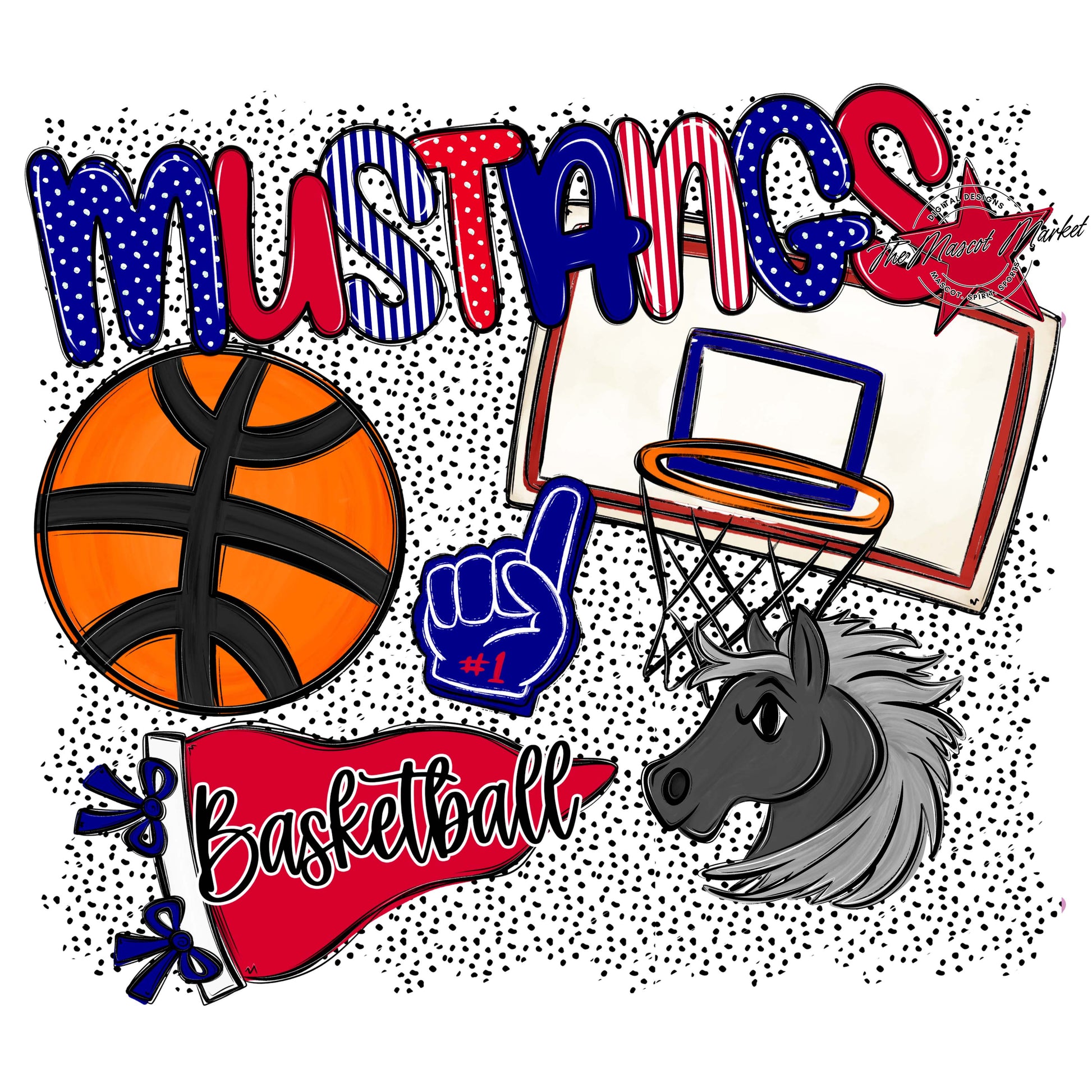 Mustangs Basketball Spirit-Blue & Red