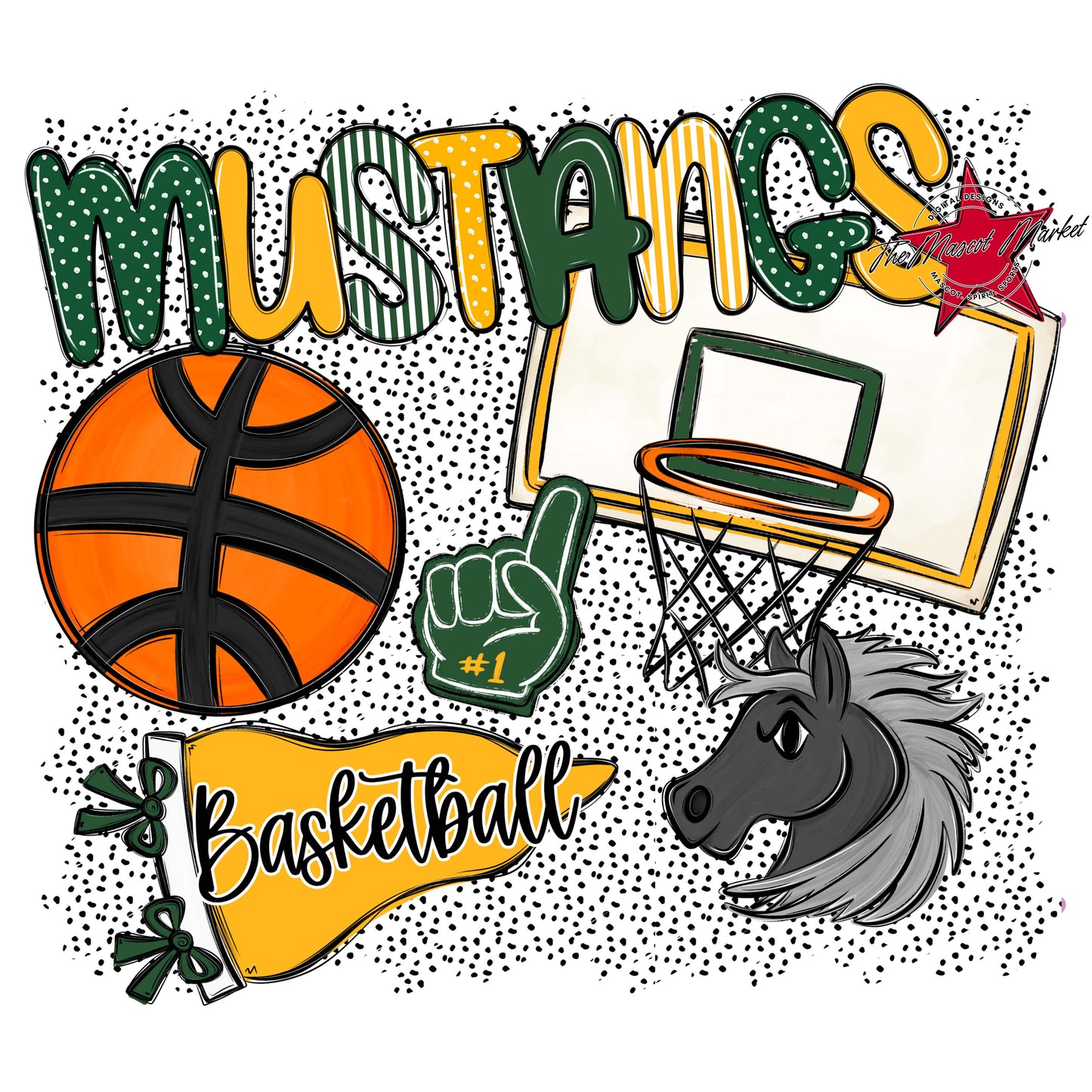 Mustangs Basketball Spirit-Green & Yellow