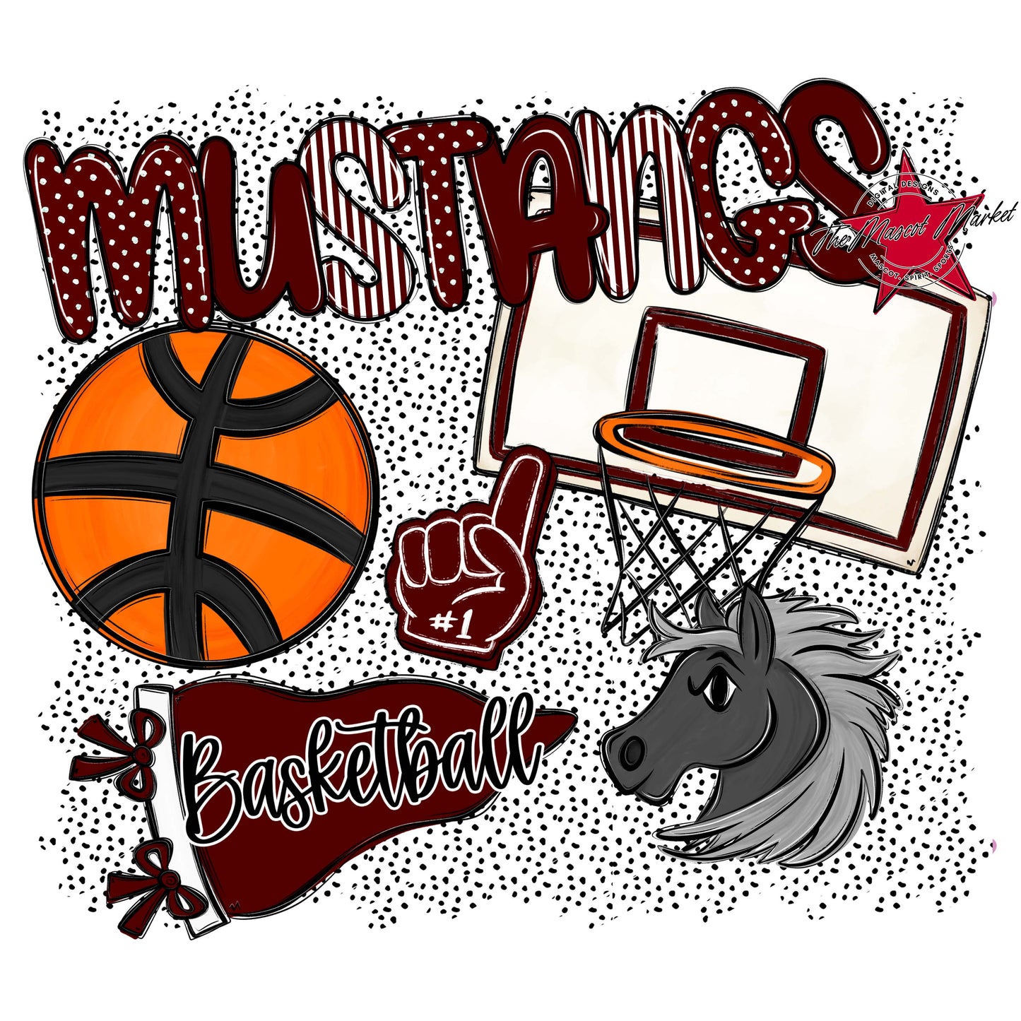 Mustangs Basketball Spirit-Maroon