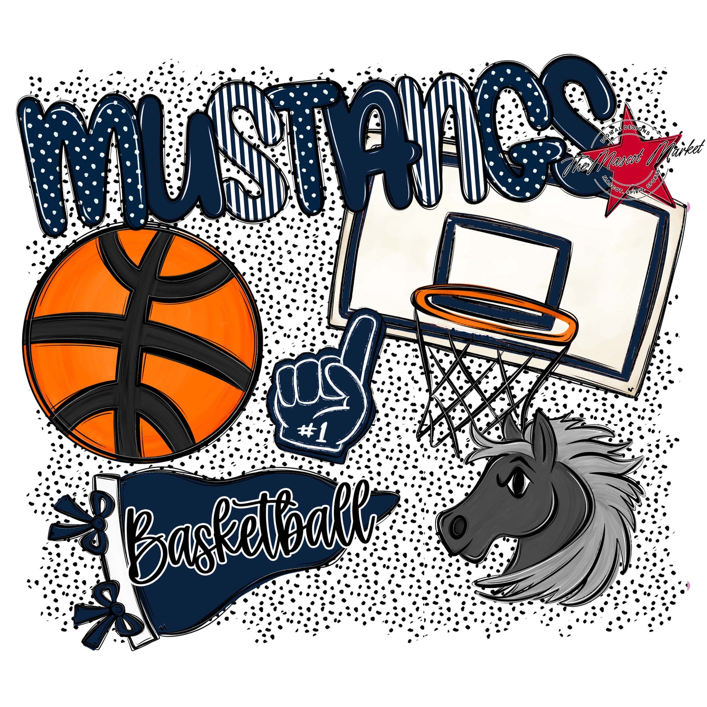 Mustangs Basketball Spirit-Navy