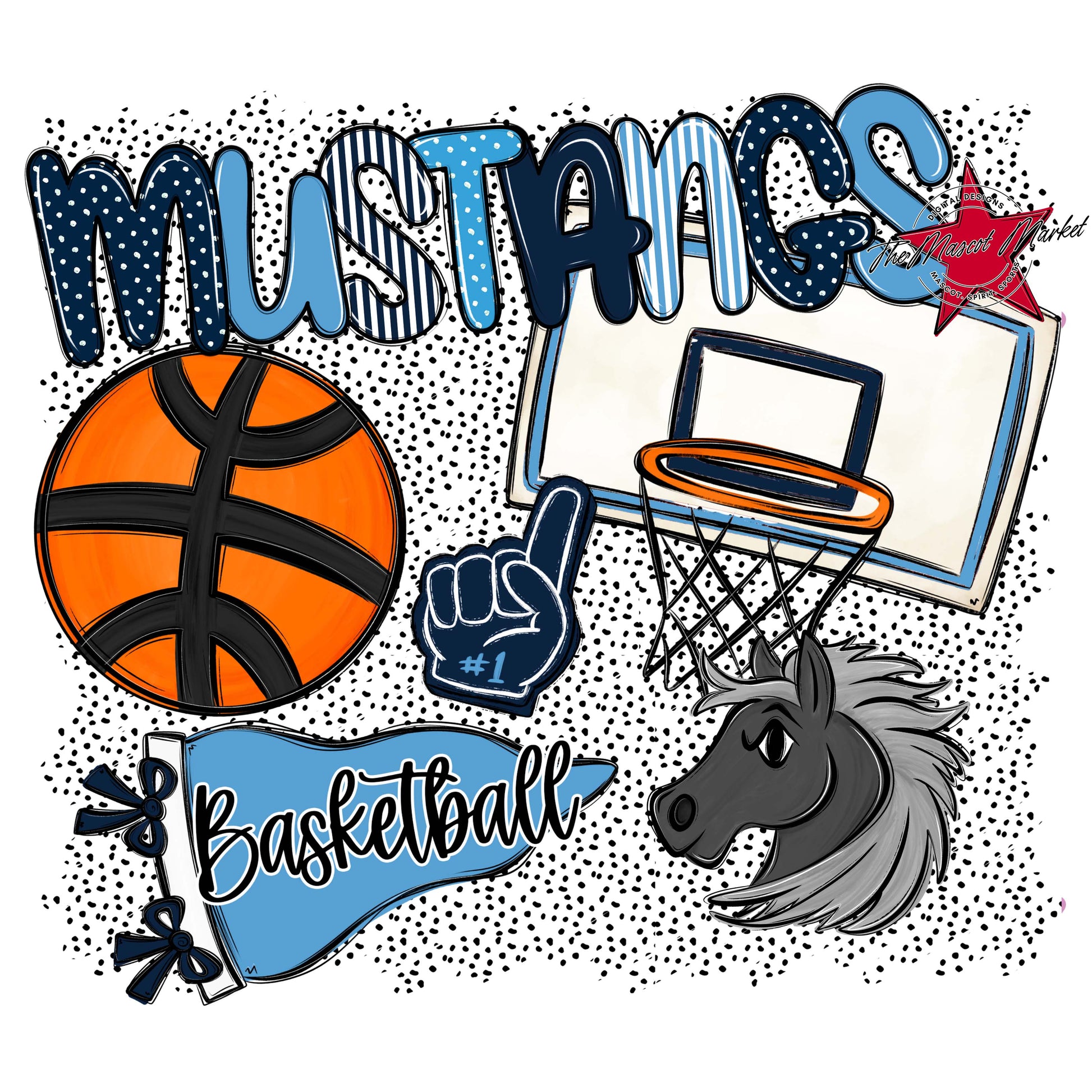 Mustangs Basketball Spirit-Navy & Carolina Blue