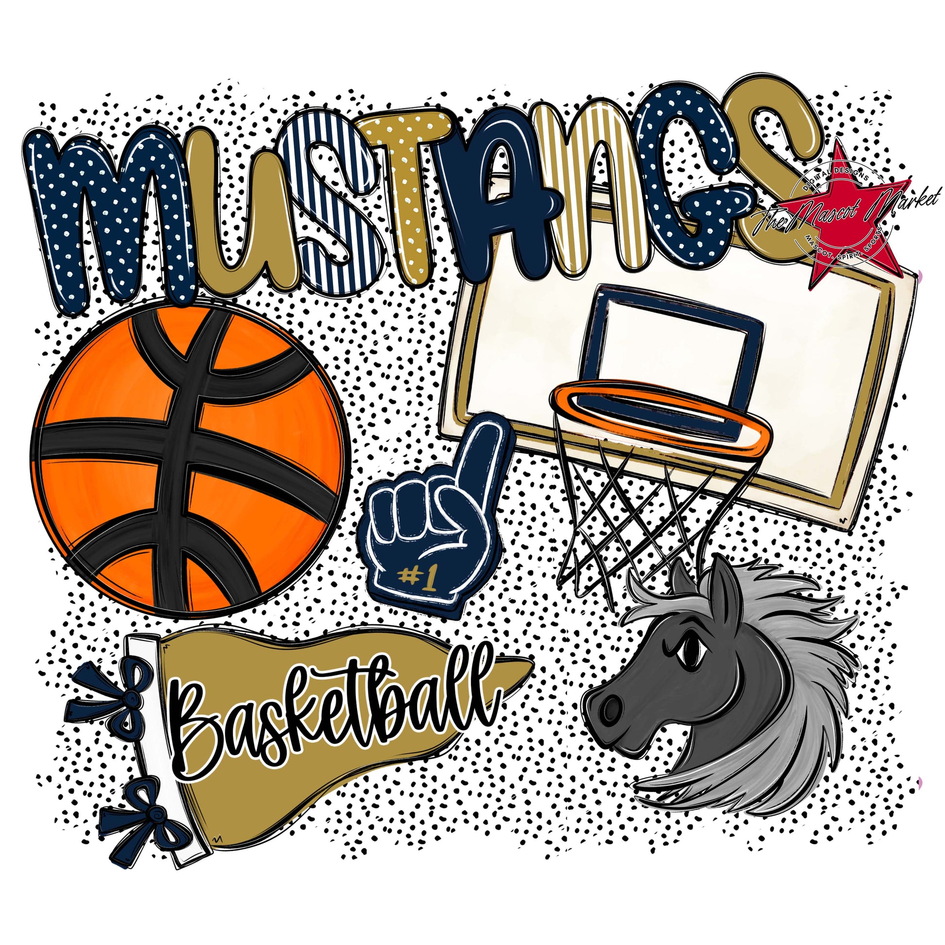 Mustangs Basketball Spirit-Navy & Gold