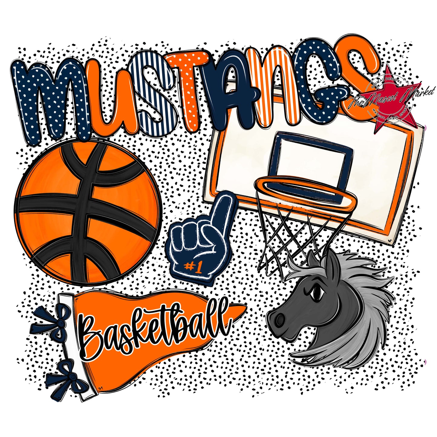Mustangs Basketball Spirit-Navy & Orange