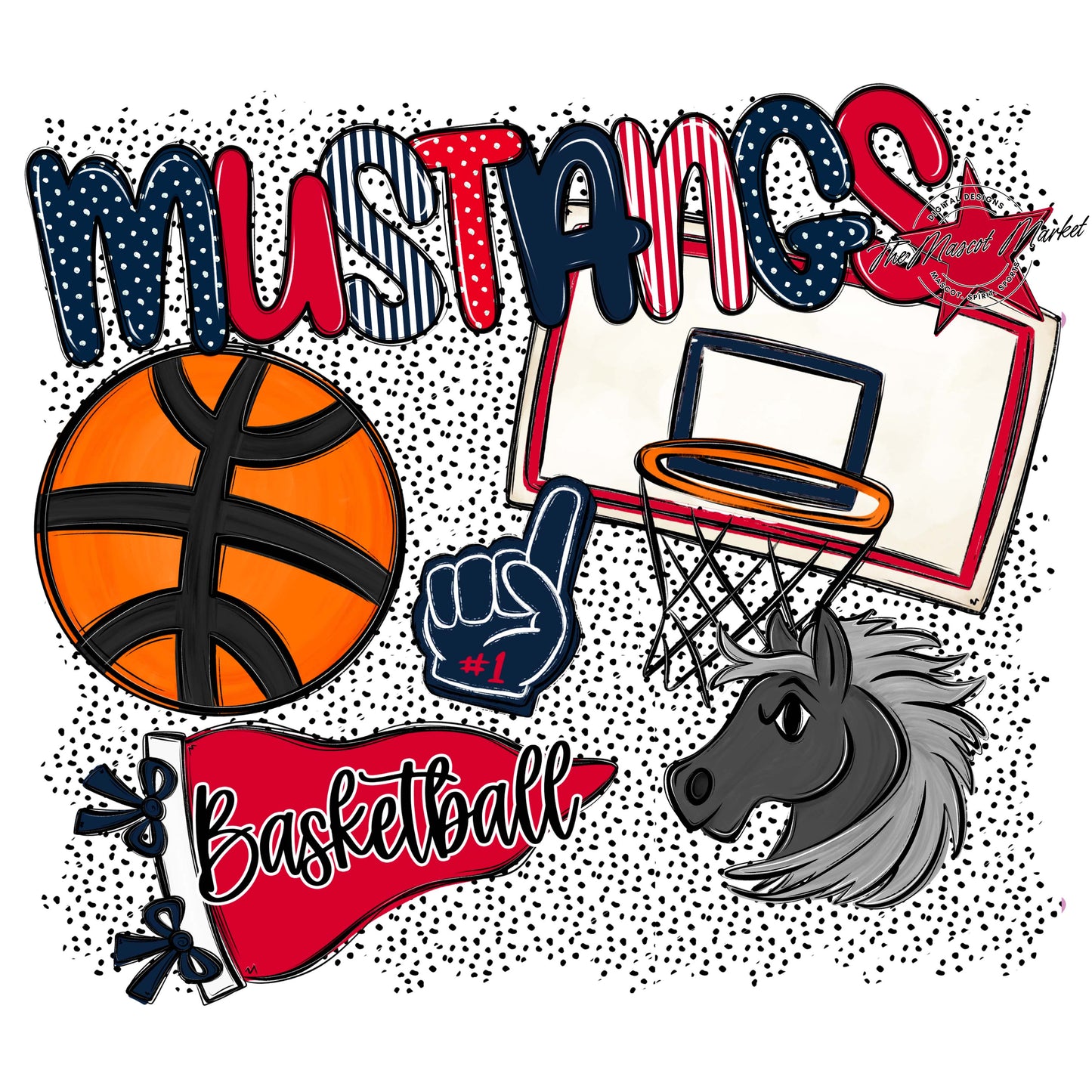 Mustangs Basketball Spirit-Navy & Red