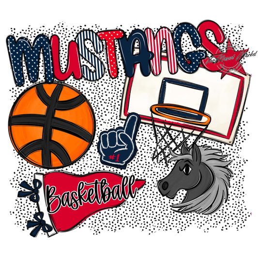 Mustangs Basketball Spirit-Navy & Red