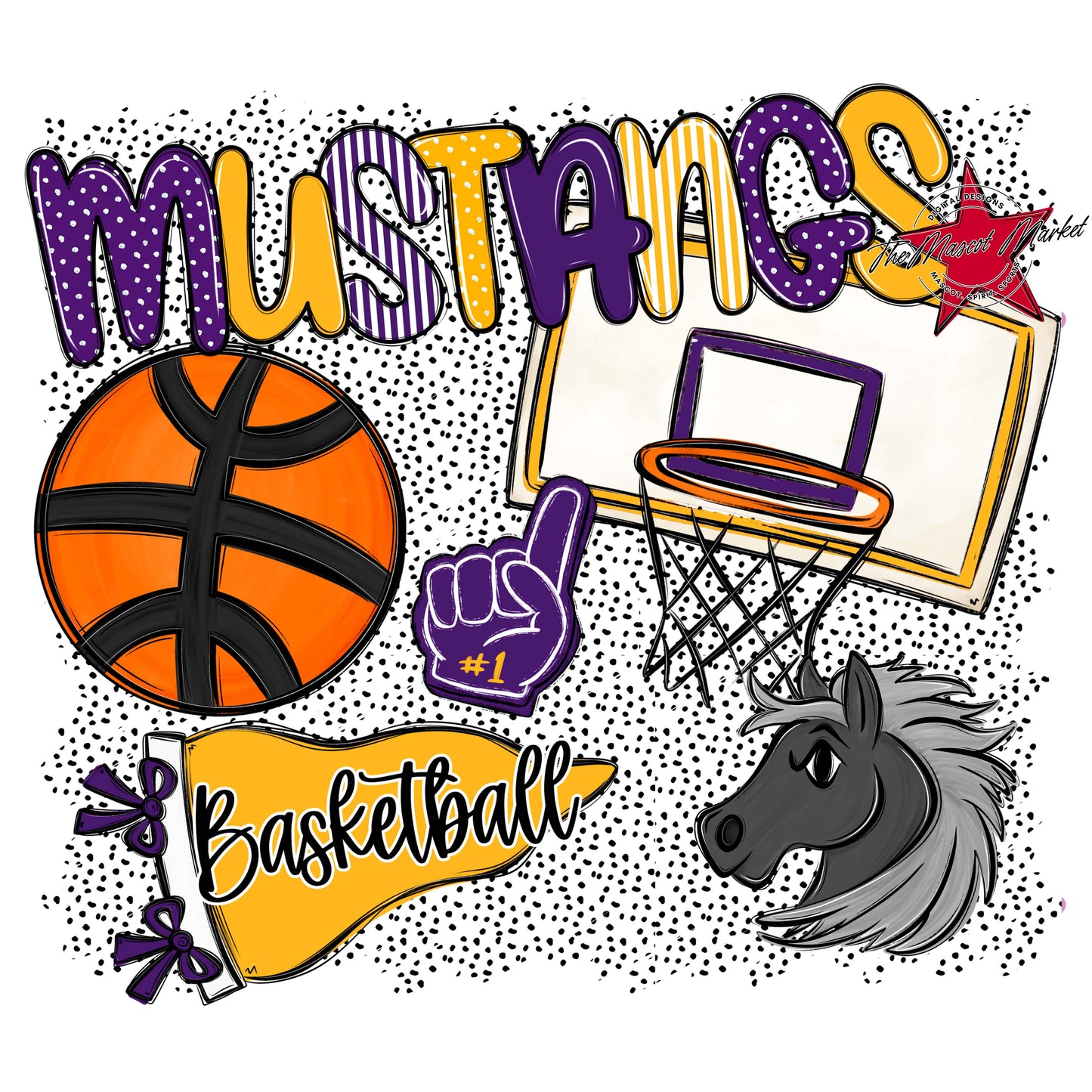 Mustangs Basketball Spirit-Purple & Yellow