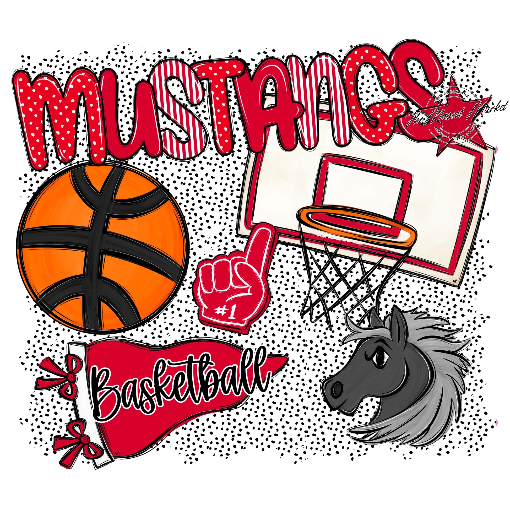 Mustangs Basketball Spirit-Red
