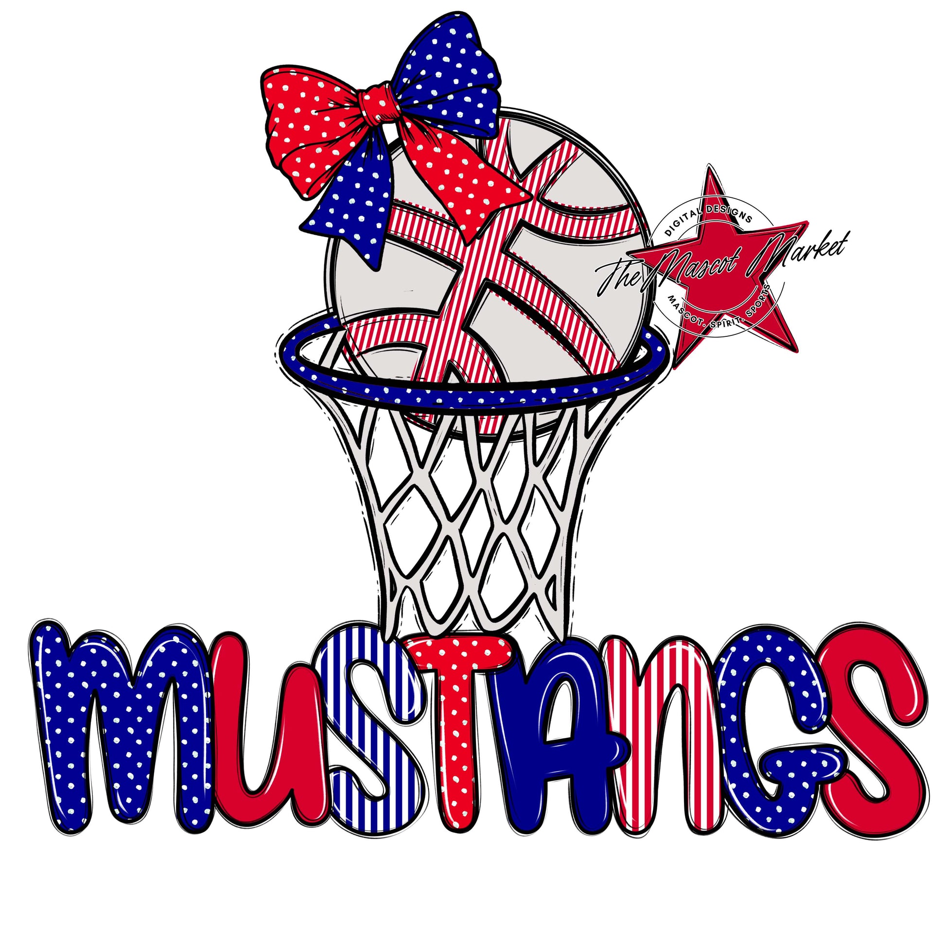 Mustangs Basketball Spirit Design-Blue & Red