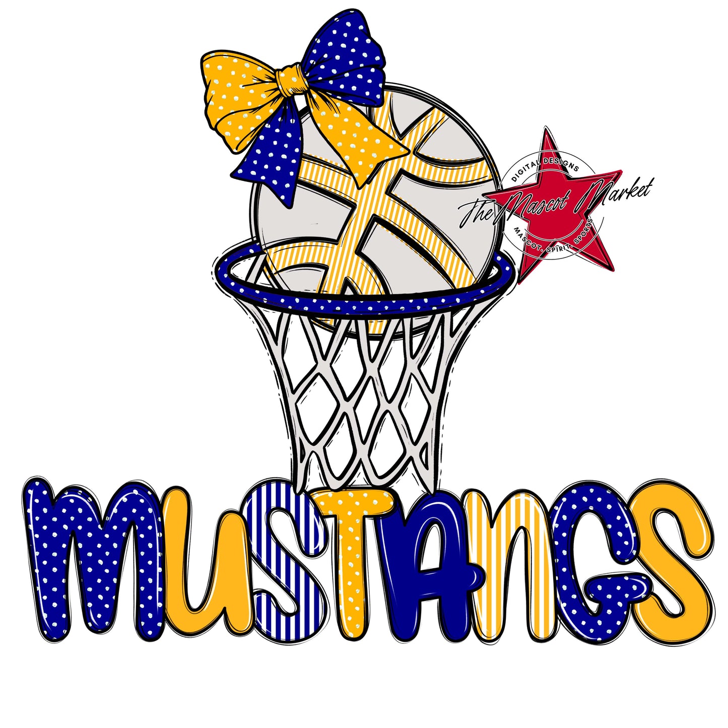 Mustangs Basketball Spirit Design-Blue & Yellow