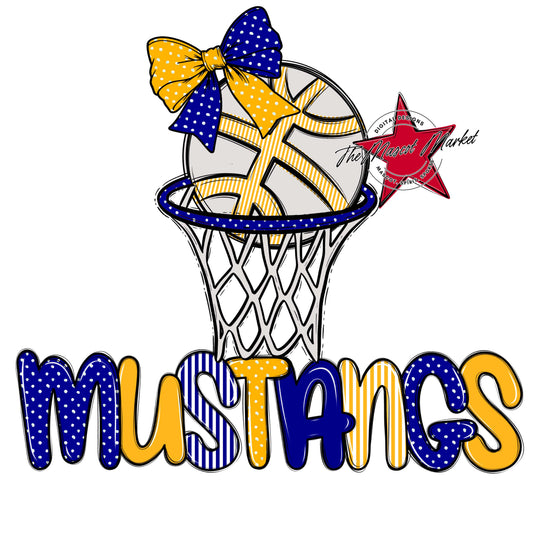 Mustangs Basketball Spirit Design-Blue & Yellow