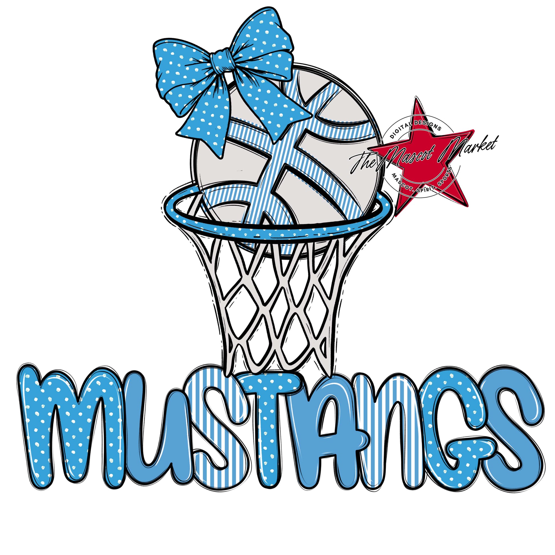 Mustangs Basketball Spirit Design-Carolina Blue