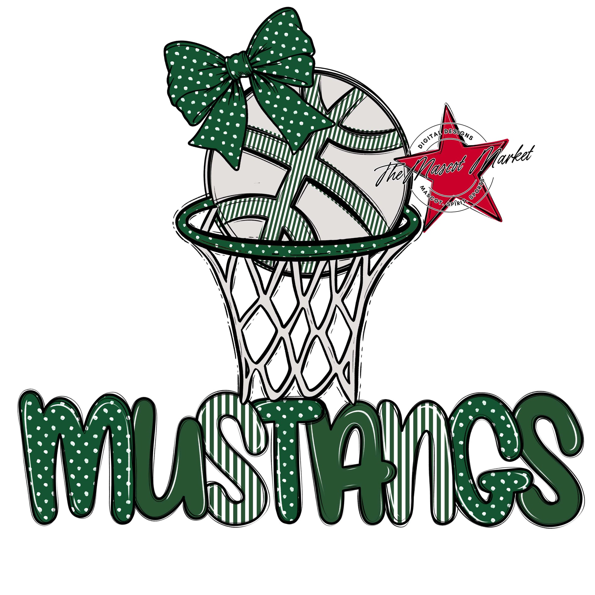 Mustangs Basketball Spirit Design-Green