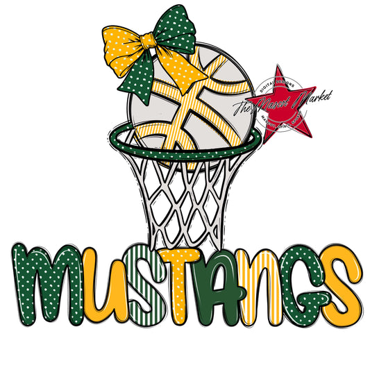 Mustangs Basketball Spirit Design-Green & Yellow