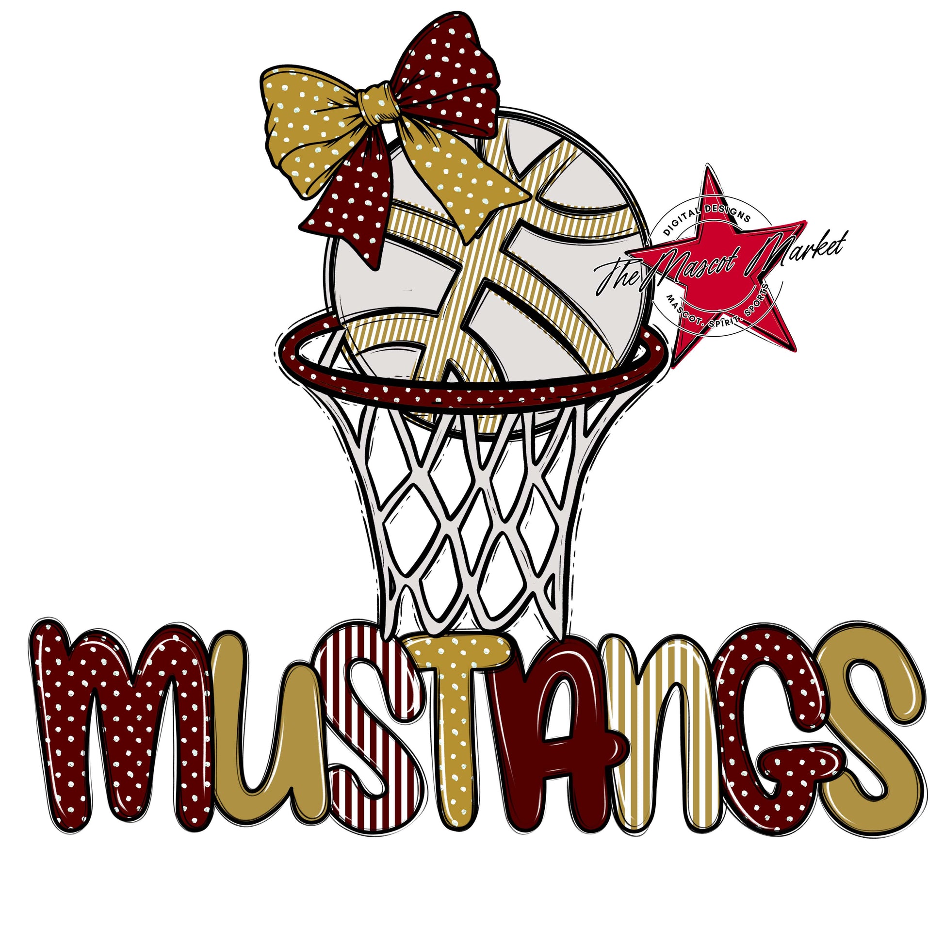 Mustangs Basketball Spirit Design-Maroon & Gold