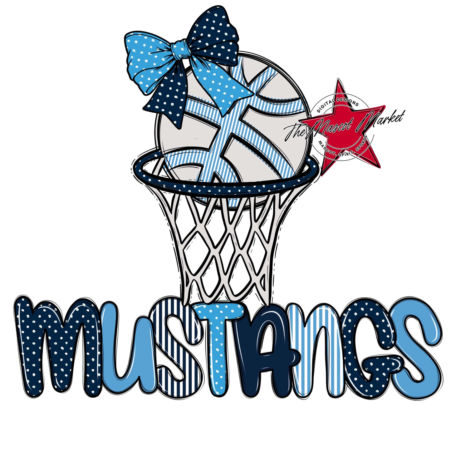 Mustangs Basketball Spirit Design-Navy & Carolina Blue
