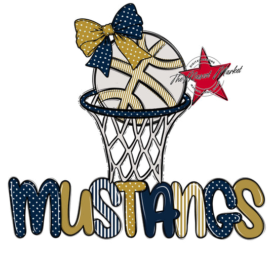 Mustangs Basketball Spirit Design-Navy & Gold