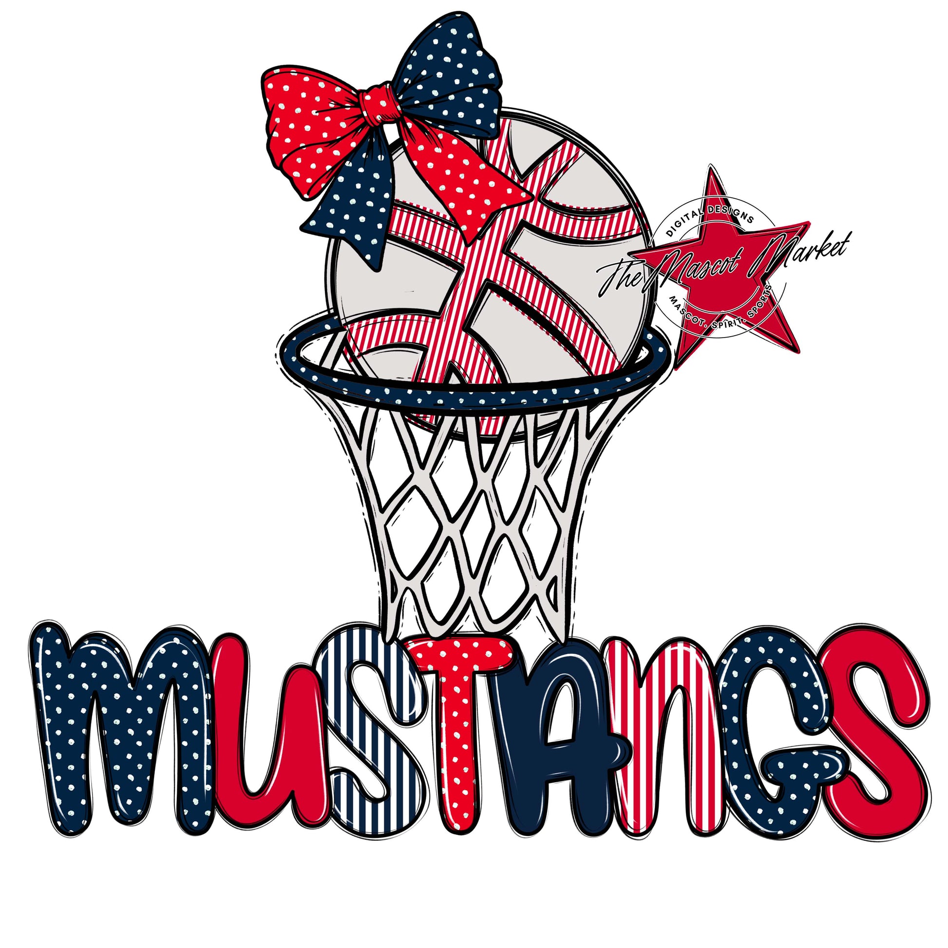 Mustangs Basketball Spirit Design-Navy & Red