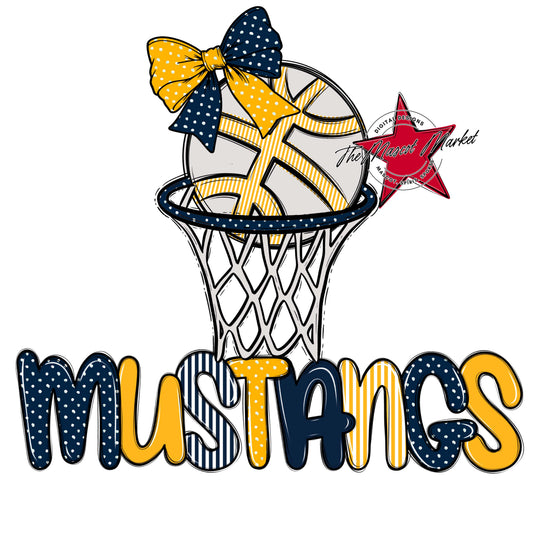 Mustangs Basketball Spirit Design-Navy & Yellow