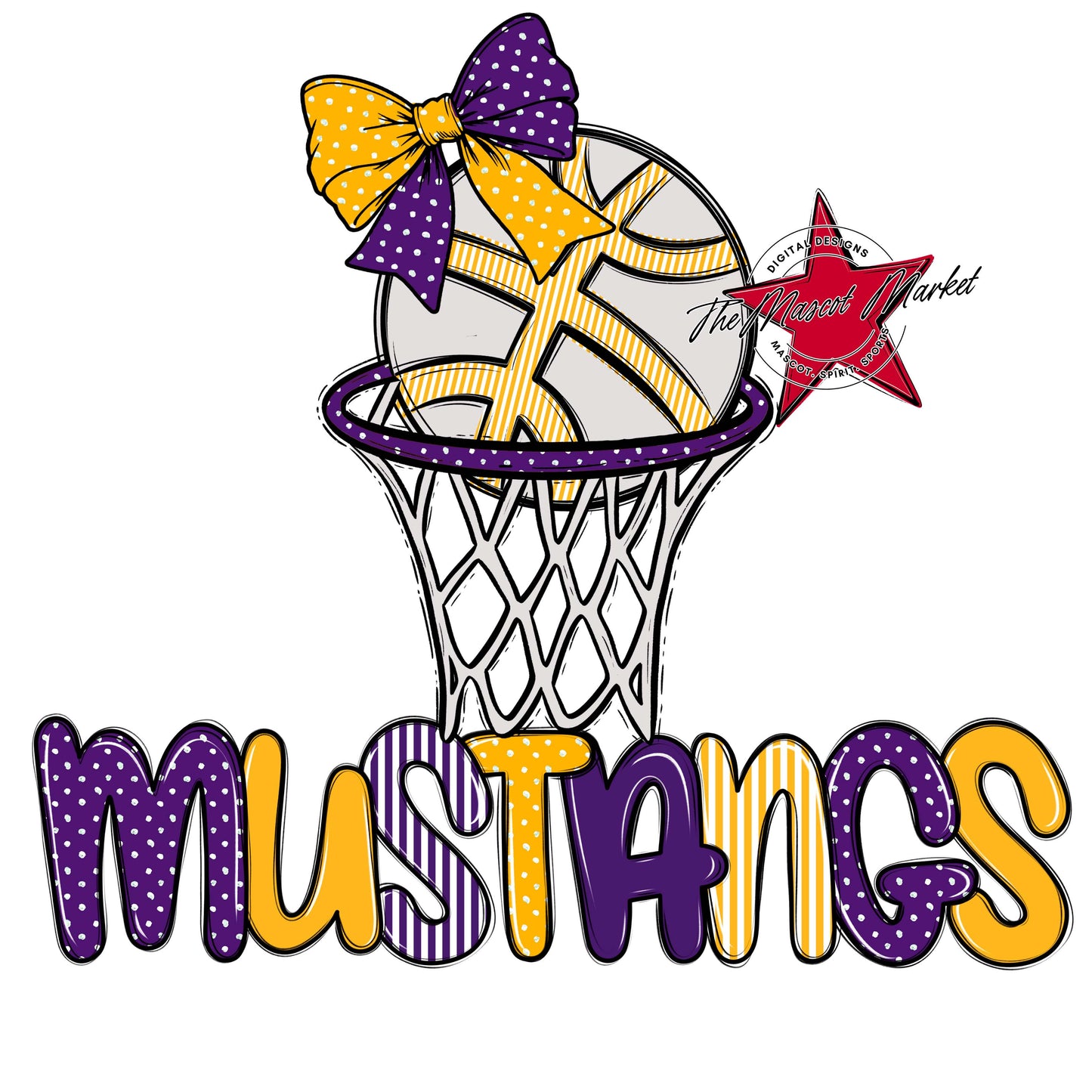 Mustangs Basketball Spirit Design-Purple & Yellow