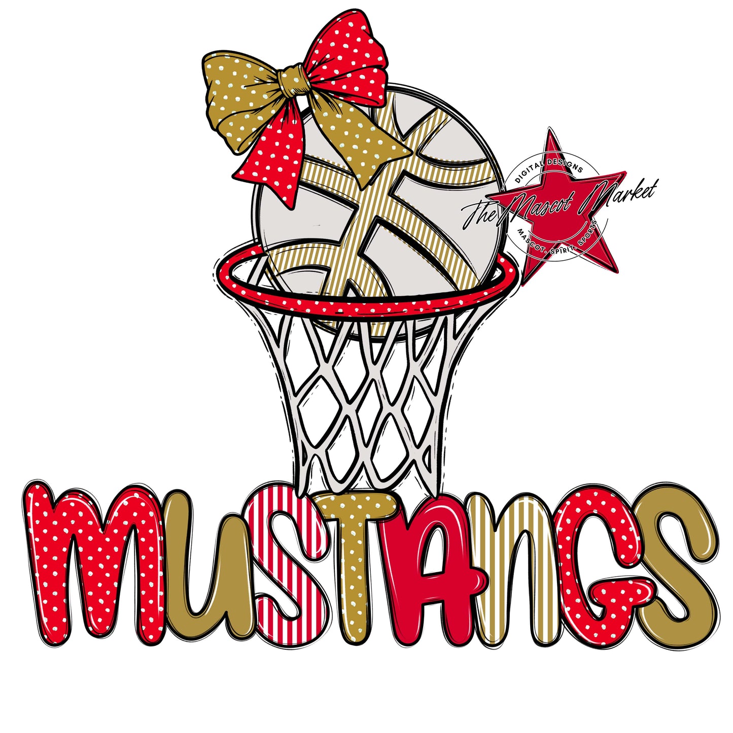 Mustangs Basketball Spirit Design-Red & Gold