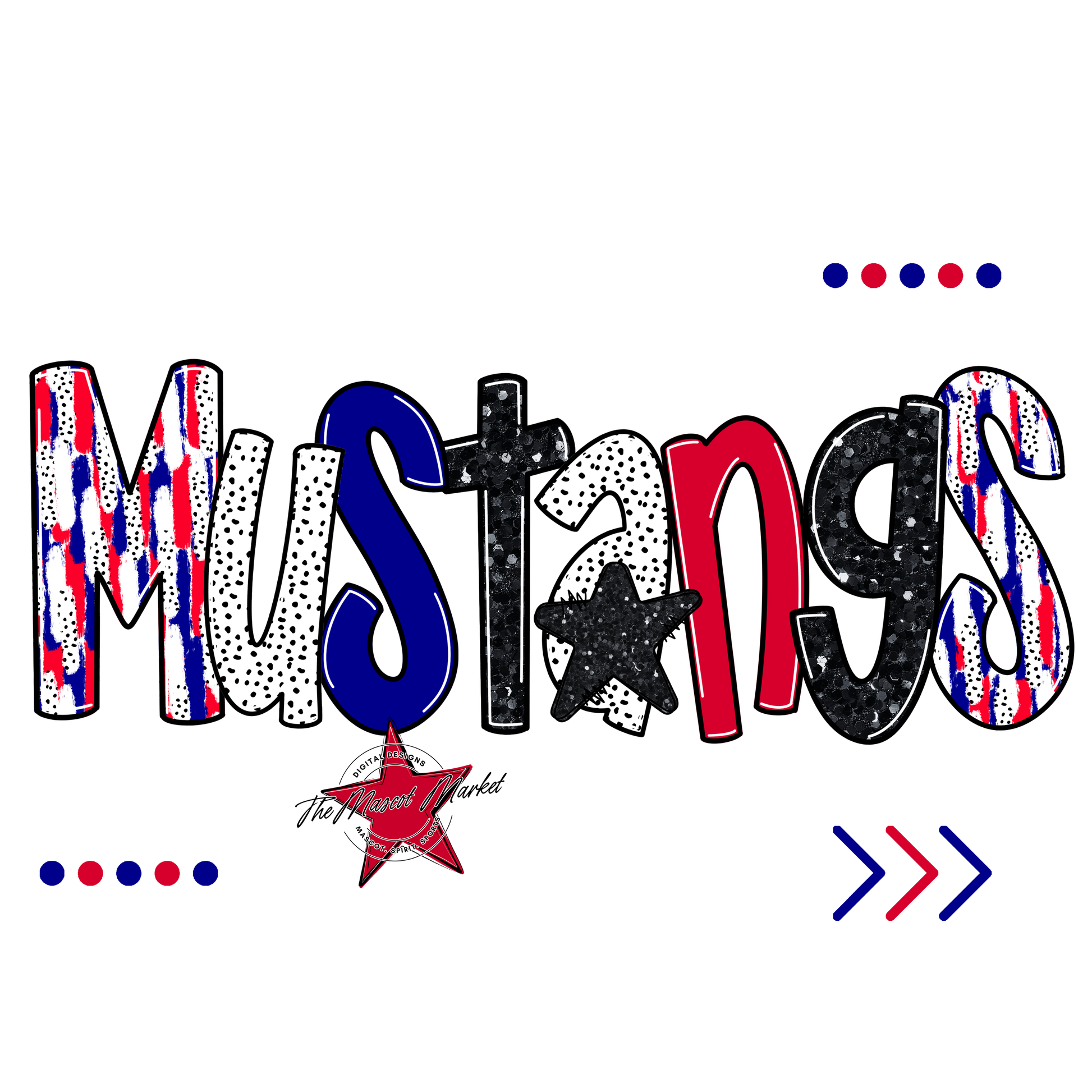 Mustangs Brushstroke Alpha w Arrows-Blue-Red