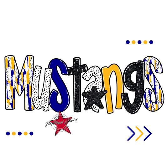 Mustangs Brushstroke Alpha w Arrows-Blue-Yellow