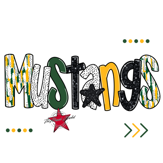 Mustangs Brushstroke Alpha w Arrows-Green-Yellow