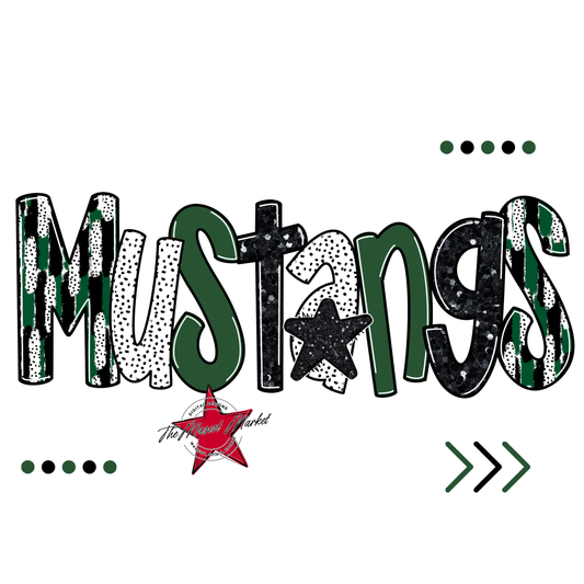 Mustangs Brushstroke Alpha w Arrows-Green