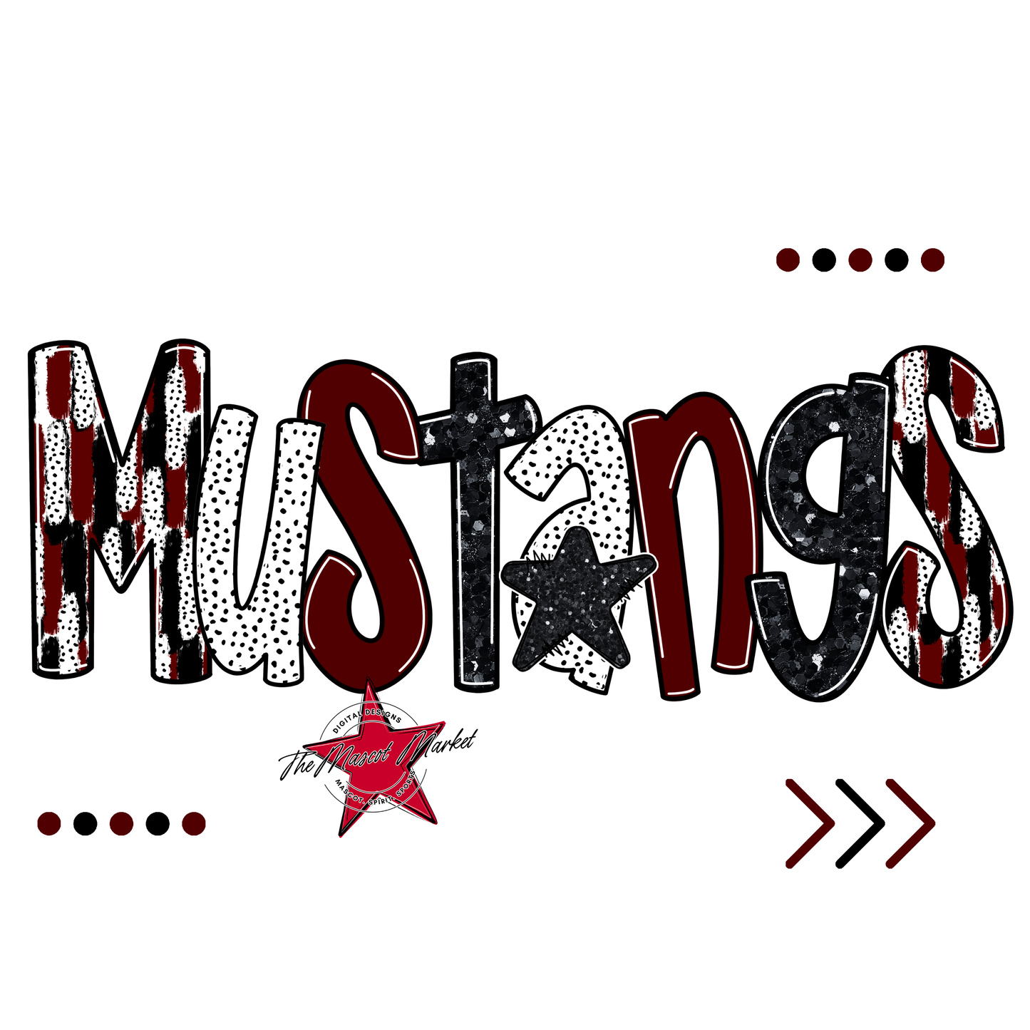 Mustangs Brushstroke Alpha w Arrows-Maroon
