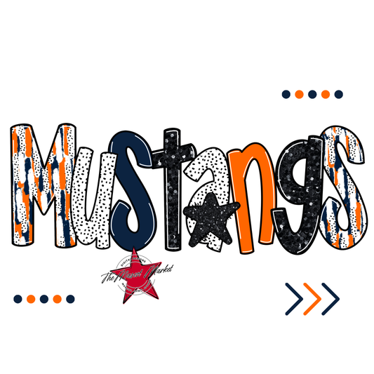 Mustangs Brushstroke Alpha w Arrows-Navy-Orange