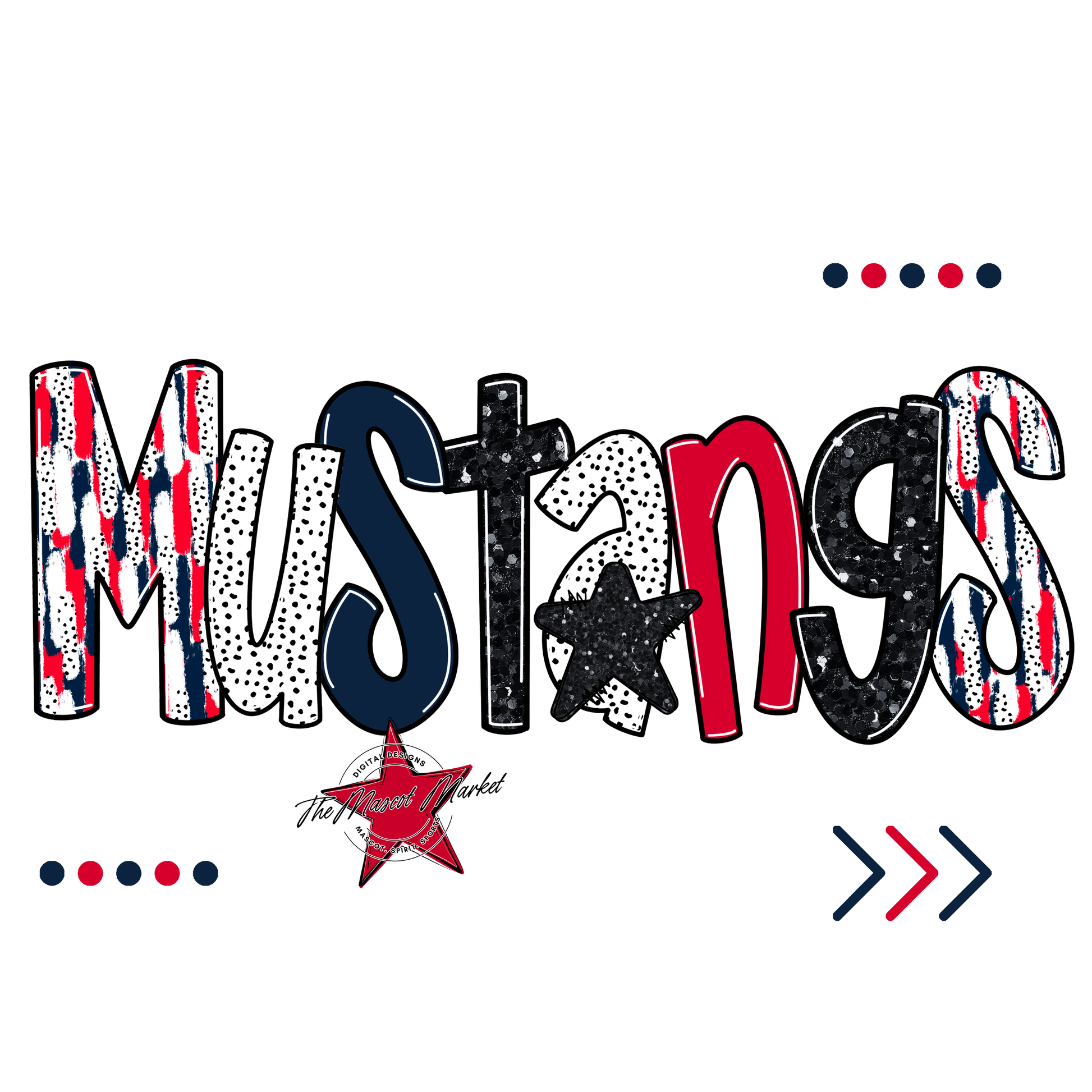 Mustangs Brushstroke Alpha w Arrows-Navy-Red