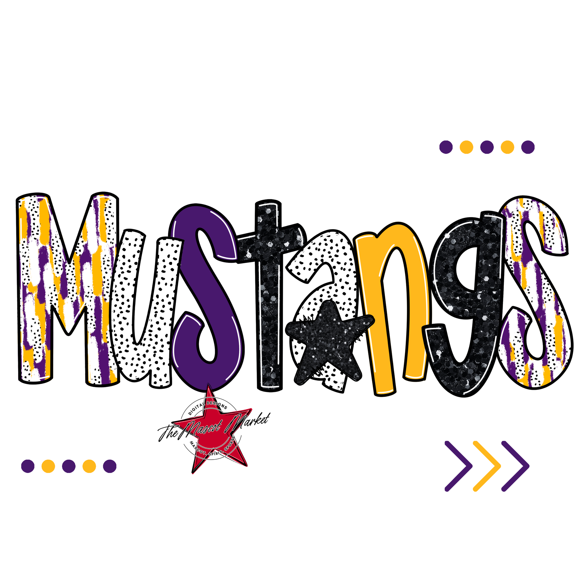 Mustangs Brushstroke Alpha w Arrows-Purple-Yellow