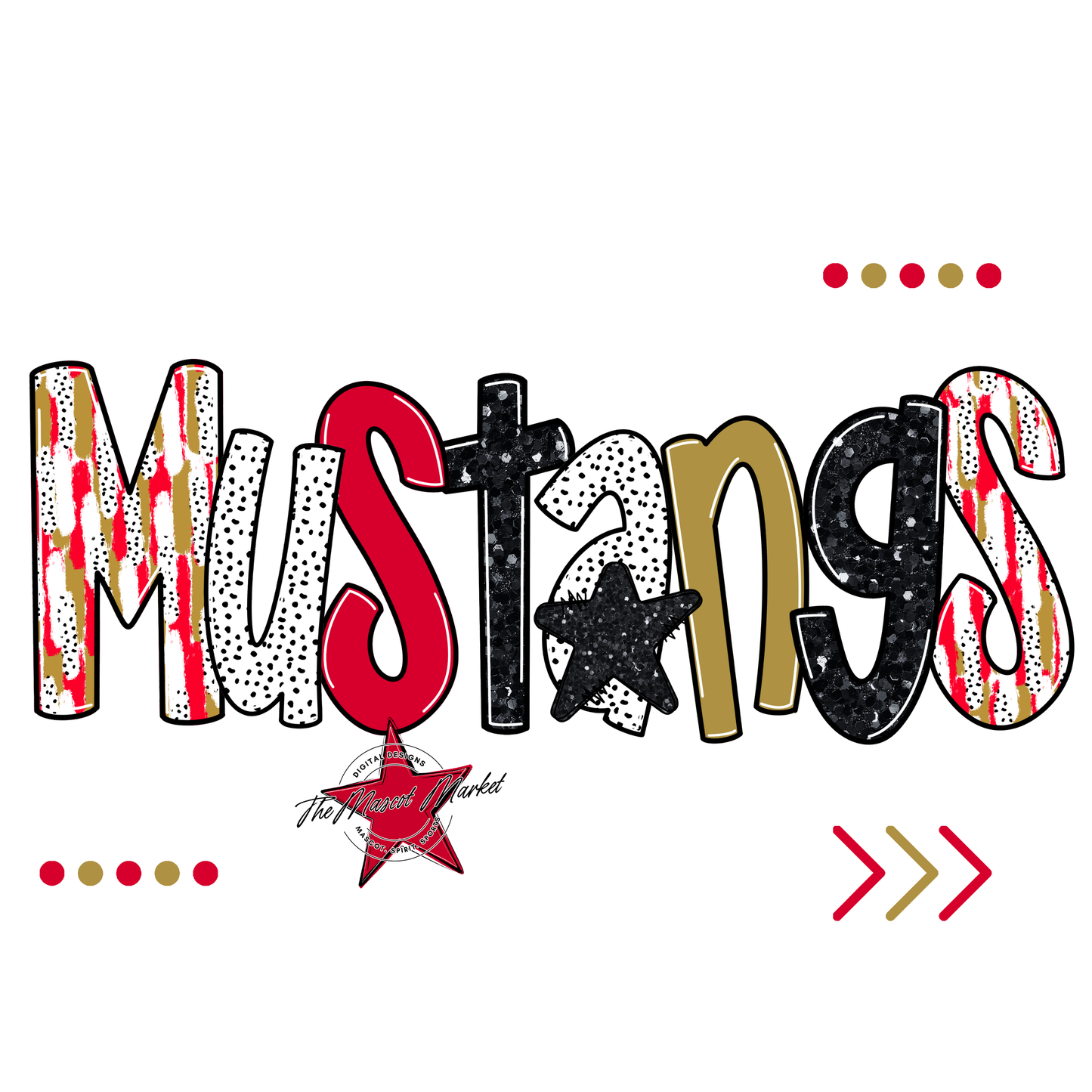 Mustangs Brushstroke Alpha w Arrows-Red-Gold