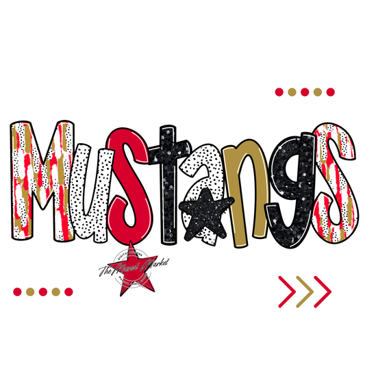 Mustangs Brushstroke Alpha w Arrows-Red-Gold