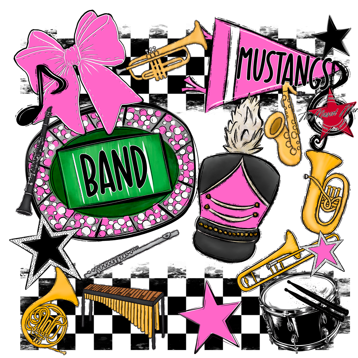Mustangs Checkers Band Spirit Design-Baby Pink