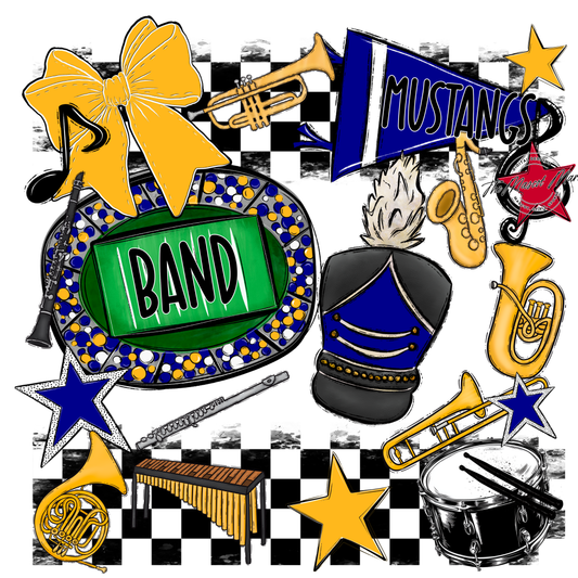 Mustangs Checkers Band Spirit Design-Blue-Yellow