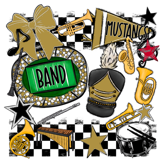 Mustangs Checkers Band Spirit Design-Gold