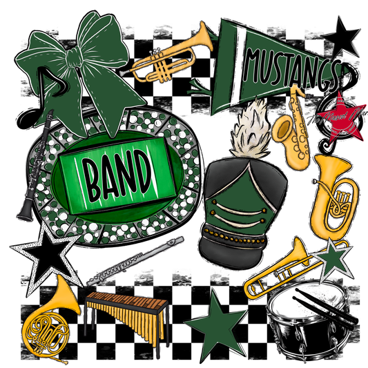 Mustangs Checkers Band Spirit Design-Green