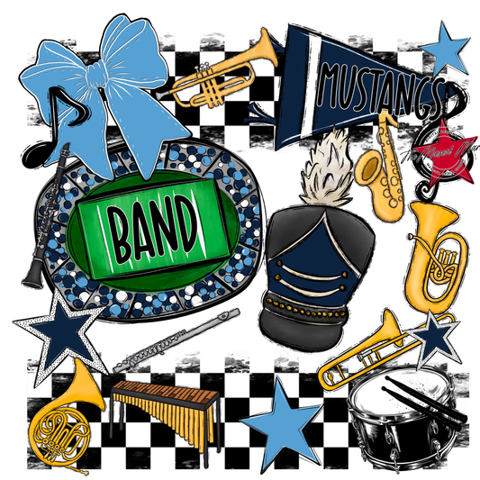 Mustangs Checkers Band Spirit Design-Navy-Carolina Blue