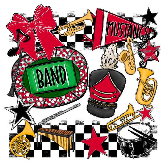 Mustangs Checkers Band Spirit Design-Red