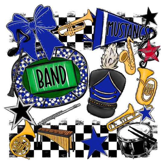 Mustangs Checkers Band Spirit Design-Royal Blue