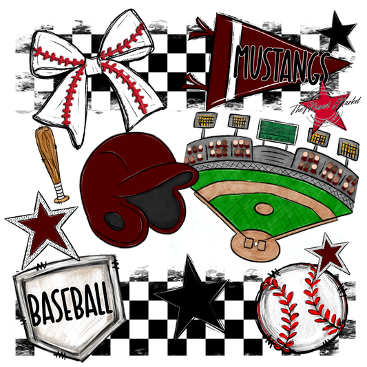 Mustangs Checkers Baseball Spirit Design-Maroon
