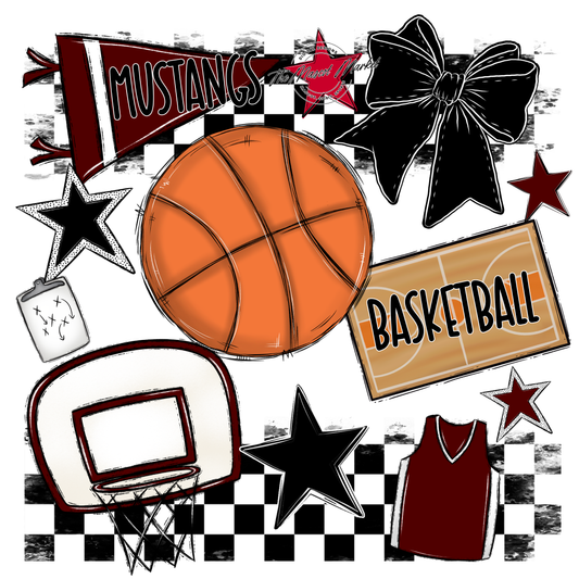 Mustangs Checkers Basketball Spirit Design-Maroon