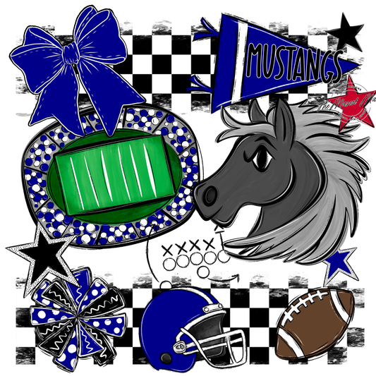 Mustangs Checkers Mascot Spirit Design-Blue