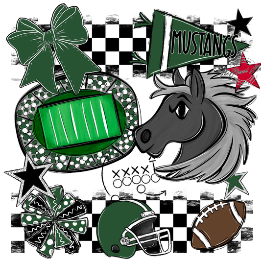 Mustangs Checkers Mascot Spirit Design-Green