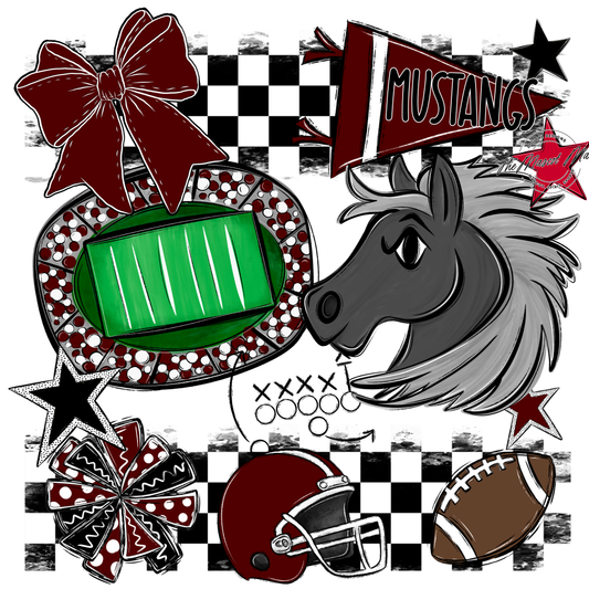 Mustangs Checkers Mascot Spirit Design-Maroon