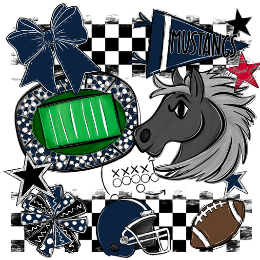 Mustangs Checkers Mascot Spirit Design-Navy