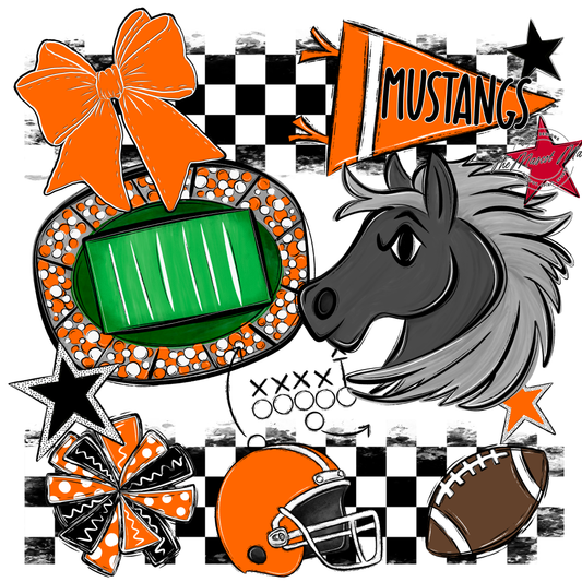 Mustangs Checkers Mascot Spirit Design-Orange