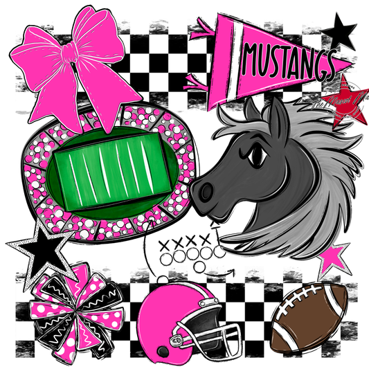 Mustangs Checkers Mascot Spirit Design-Pink