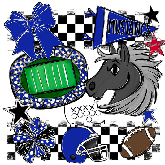Mustangs Checkers Mascot Spirit Design-Royal Blue